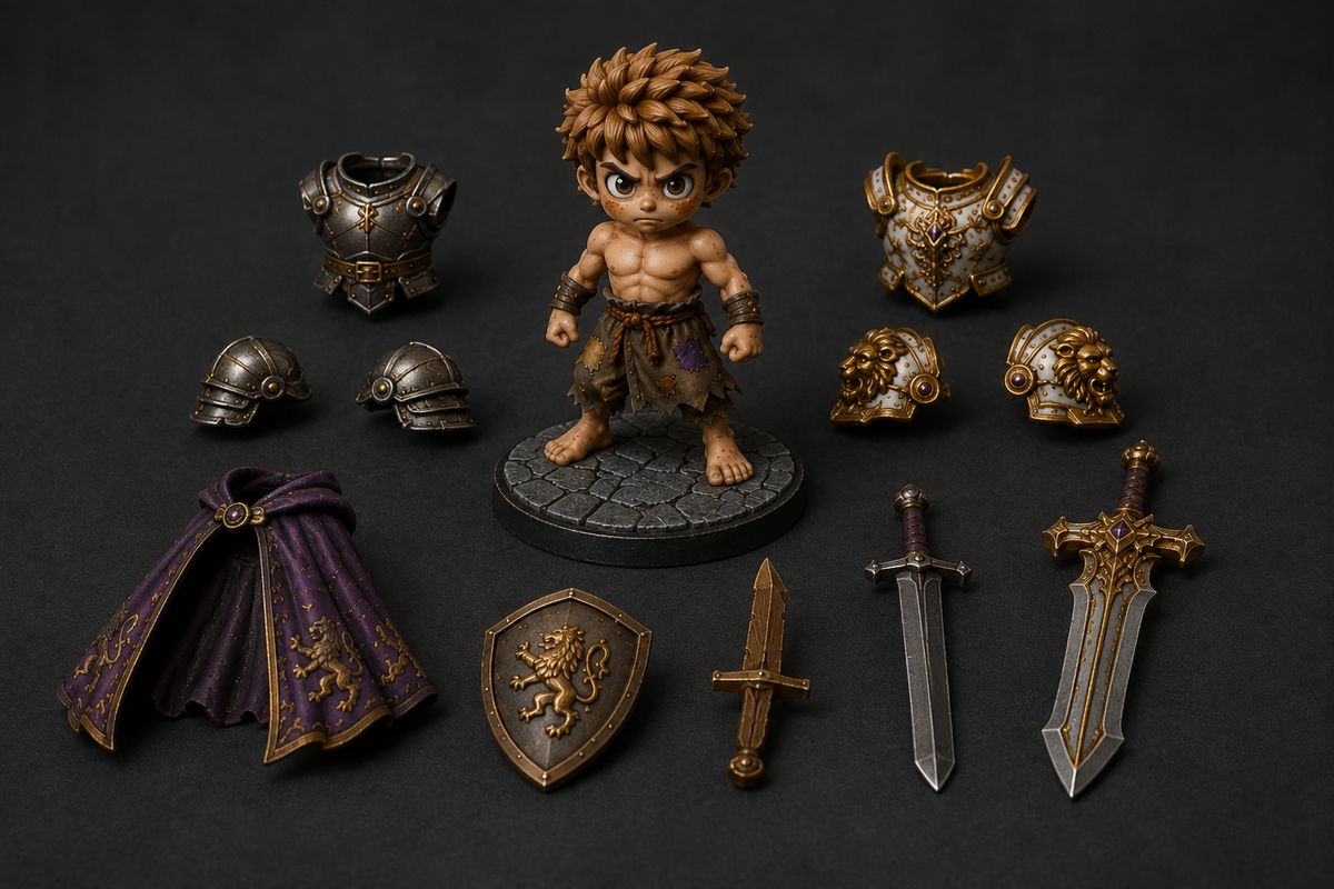Miniature with swappable armour pieces